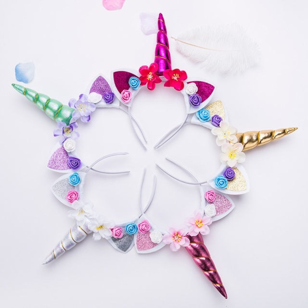 🦄SOFT GREEN Unicorn Horn Flower Headband Caticorn - Picture 4 of 5